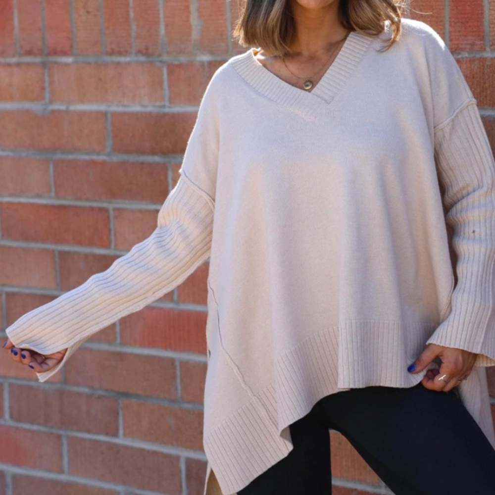 Lane 201 Women's Cream V-Neck Sweater, Small, ivory - Picture 2 of 9